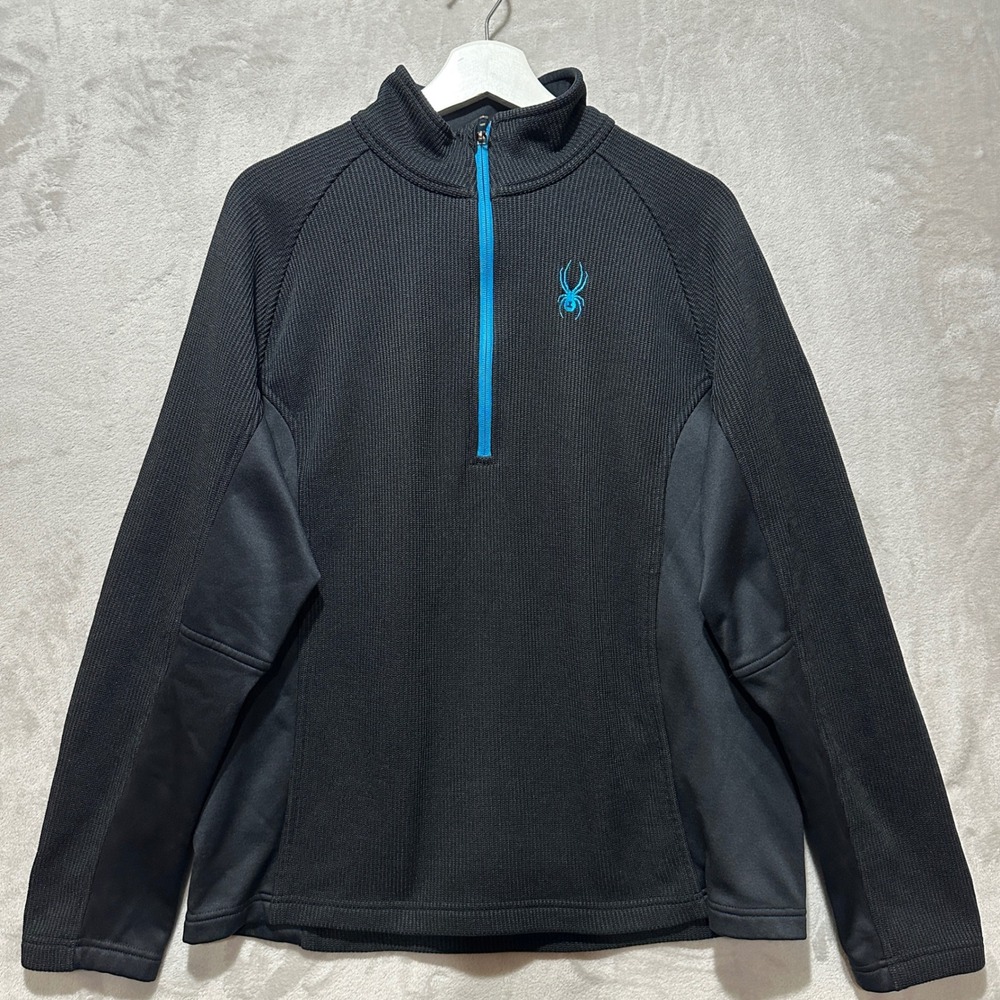 Spyder Mens Black Blue Quarter Zip Fleece Pullover Sweater Large RN 143097